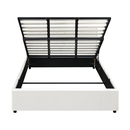BF-B-COTI-K-WH-ABC Oikiture Bed Frame King Gas Lift Storage Base White Leather
