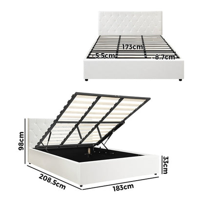 BF-B-COTI-K-WH-ABC Oikiture Bed Frame King Gas Lift Storage Base White Leather