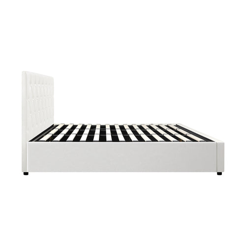 BF-B-COTI-K-WH-ABC Oikiture Bed Frame King Gas Lift Storage Base White Leather