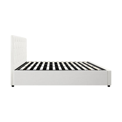 BF-B-COTI-K-WH-ABC Oikiture Bed Frame King Gas Lift Storage Base White Leather