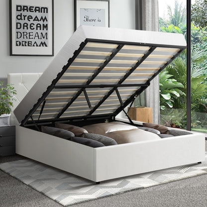 BF-B-COTI-K-WH-ABC Oikiture Bed Frame King Gas Lift Storage Base White Leather