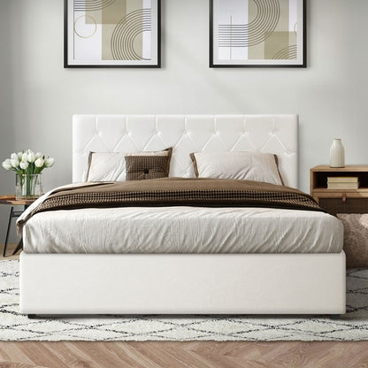 BF-B-COTI-K-WH-ABC Oikiture Bed Frame King Gas Lift Storage Base White Leather