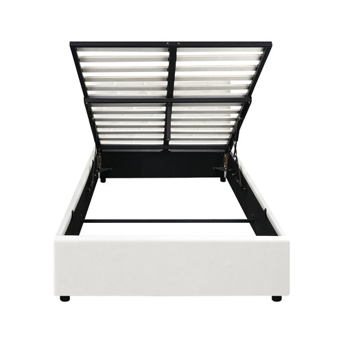 BF-B-COTI-KS-WH-ABC Oikiture Bed Frame King Single Gas Lift Storage Base White Leather