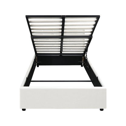 BF-B-COTI-KS-WH-ABC Oikiture Bed Frame King Single Gas Lift Storage Base White Leather
