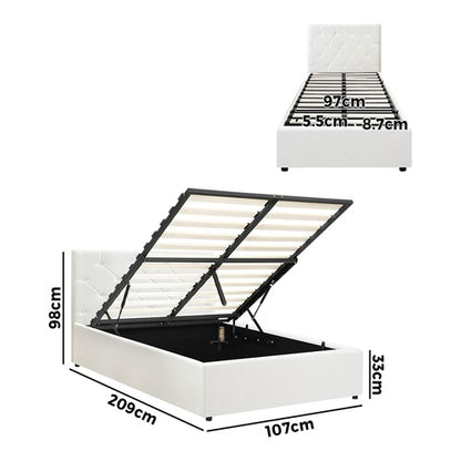 BF-B-COTI-KS-WH-ABC Oikiture Bed Frame King Single Gas Lift Storage Base White Leather