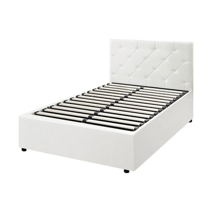 BF-B-COTI-KS-WH-ABC Oikiture Bed Frame King Single Gas Lift Storage Base White Leather