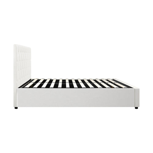 BF-B-COTI-KS-WH-ABC Oikiture Bed Frame King Single Gas Lift Storage Base White Leather