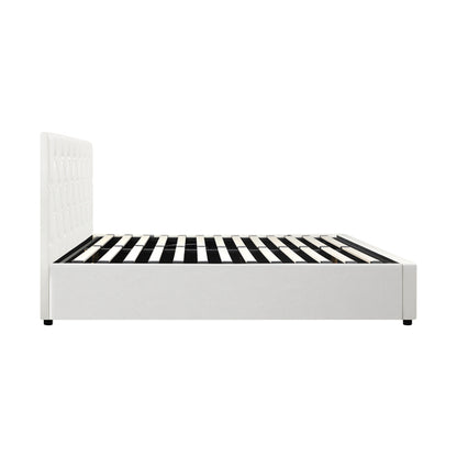 BF-B-COTI-KS-WH-ABC Oikiture Bed Frame King Single Gas Lift Storage Base White Leather