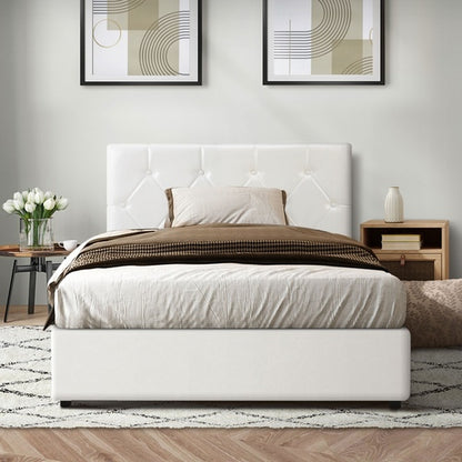 BF-B-COTI-KS-WH-ABC Oikiture Bed Frame King Single Gas Lift Storage Base White Leather