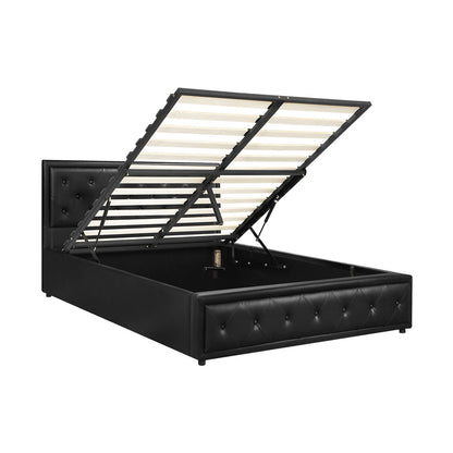 BF-B-ENZO-D-BK-ABC Oikiture Double Bed Frame with Storage Space Gas Lift Black