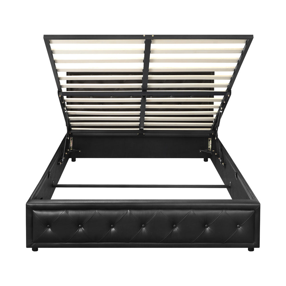 BF-B-ENZO-D-BK-ABC Oikiture Double Bed Frame with Storage Space Gas Lift Black