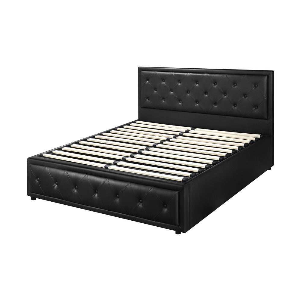 BF-B-ENZO-D-BK-ABC Oikiture Double Bed Frame with Storage Space Gas Lift Black