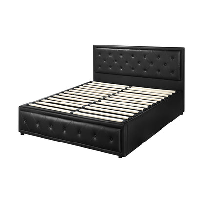 BF-B-ENZO-D-BK-ABC Oikiture Double Bed Frame with Storage Space Gas Lift Black