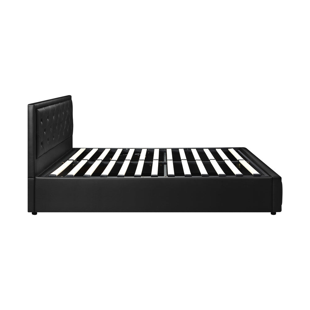 BF-B-ENZO-D-BK-ABC Oikiture Double Bed Frame with Storage Space Gas Lift Black