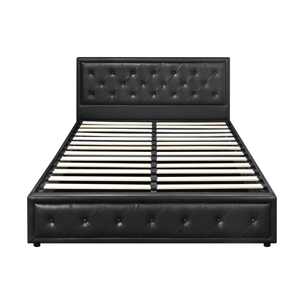 BF-B-ENZO-D-BK-ABC Oikiture Double Bed Frame with Storage Space Gas Lift Black