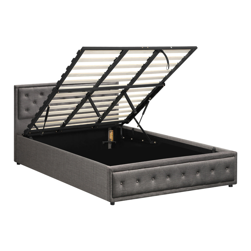 BF-B-ENZO-K-GY-ABC Oikiture King Bed Frame with Storage Space Gas Lift Grey