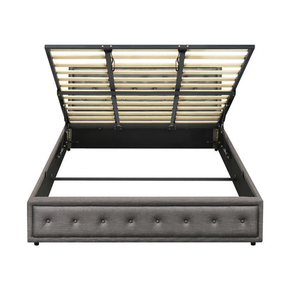 BF-B-ENZO-K-GY-ABC Oikiture King Bed Frame with Storage Space Gas Lift Grey