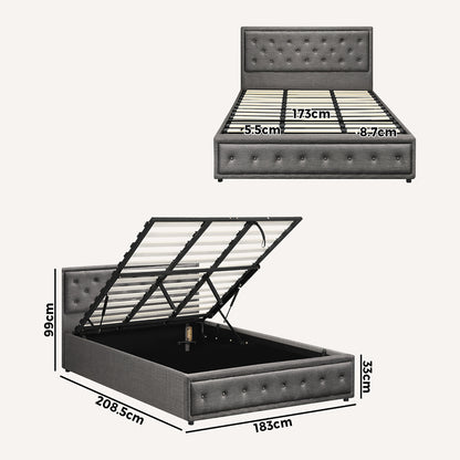 BF-B-ENZO-K-GY-ABC Oikiture King Bed Frame with Storage Space Gas Lift Grey