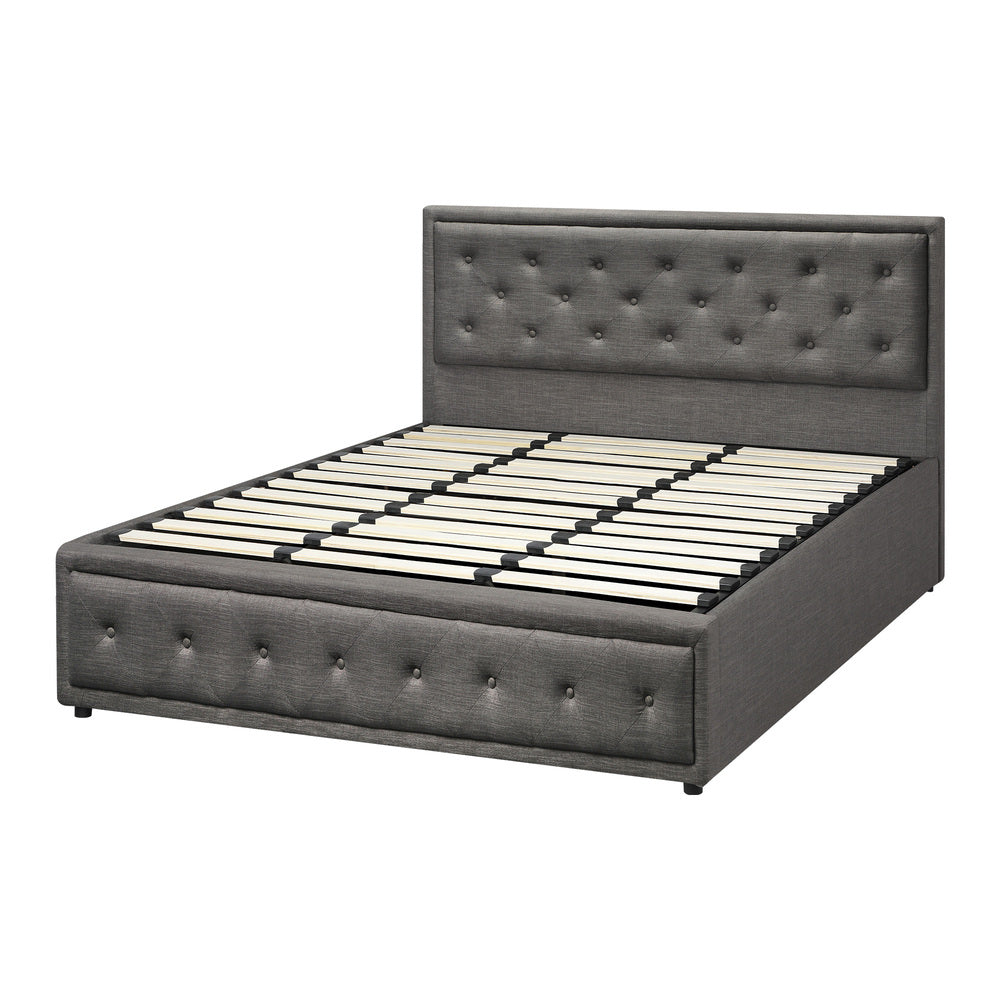 BF-B-ENZO-K-GY-ABC Oikiture King Bed Frame with Storage Space Gas Lift Grey
