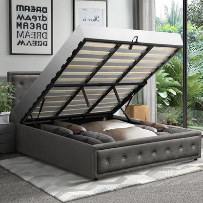 BF-B-ENZO-K-GY-ABC Oikiture King Bed Frame with Storage Space Gas Lift Grey