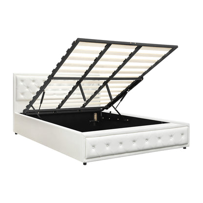 BF-B-ENZO-K-WH-ABC Oikiture King Bed Frame with Storage Space Gas Lift White