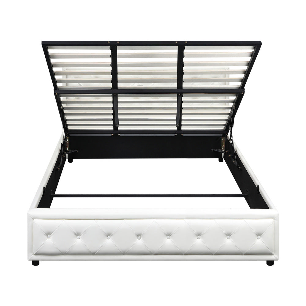 BF-B-ENZO-K-WH-ABC Oikiture King Bed Frame with Storage Space Gas Lift White