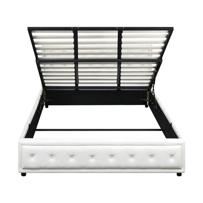 BF-B-ENZO-K-WH-ABC Oikiture King Bed Frame with Storage Space Gas Lift White