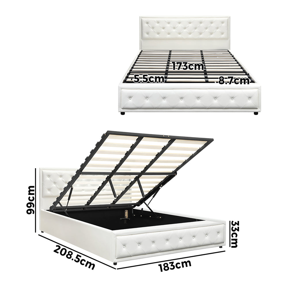 BF-B-ENZO-K-WH-ABC Oikiture King Bed Frame with Storage Space Gas Lift White