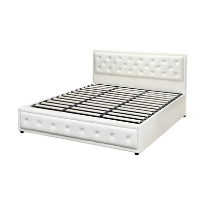BF-B-ENZO-K-WH-ABC Oikiture King Bed Frame with Storage Space Gas Lift White