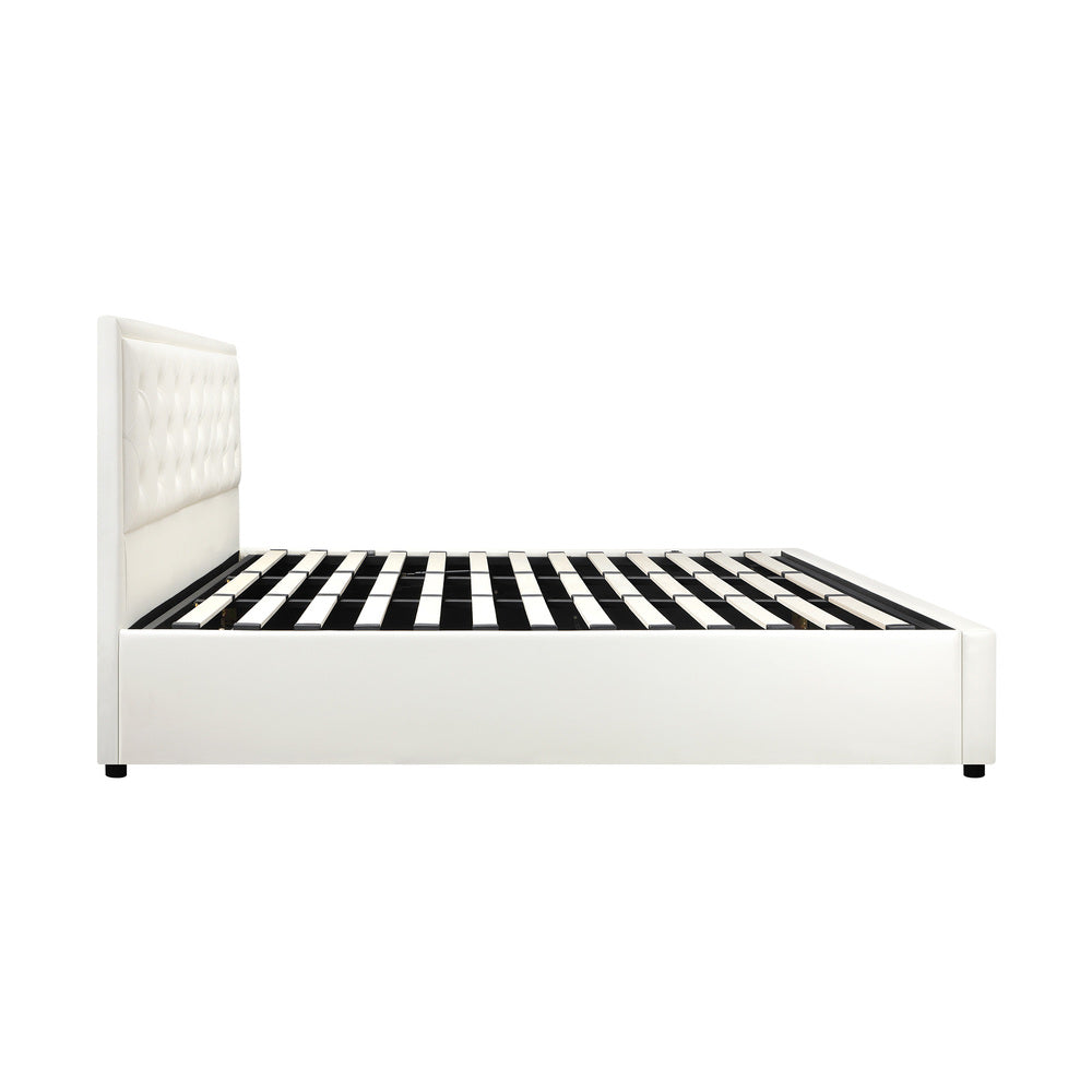 BF-B-ENZO-K-WH-ABC Oikiture King Bed Frame with Storage Space Gas Lift White