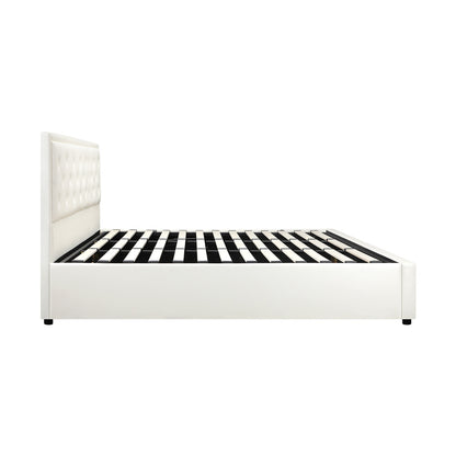 BF-B-ENZO-K-WH-ABC Oikiture King Bed Frame with Storage Space Gas Lift White