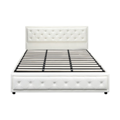 BF-B-ENZO-K-WH-ABC Oikiture King Bed Frame with Storage Space Gas Lift White