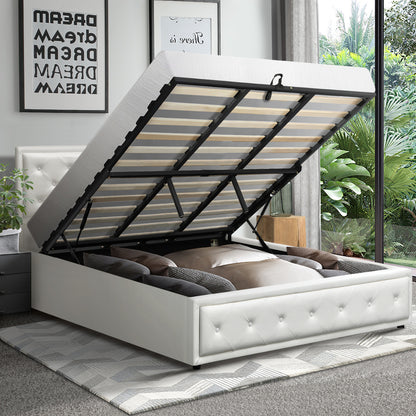 BF-B-ENZO-K-WH-ABC Oikiture King Bed Frame with Storage Space Gas Lift White
