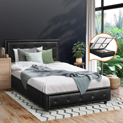 BF-B-ENZO-KS-BK-ABC Oikiture King Single Bed Frame with Storage Space Gas Lift Black