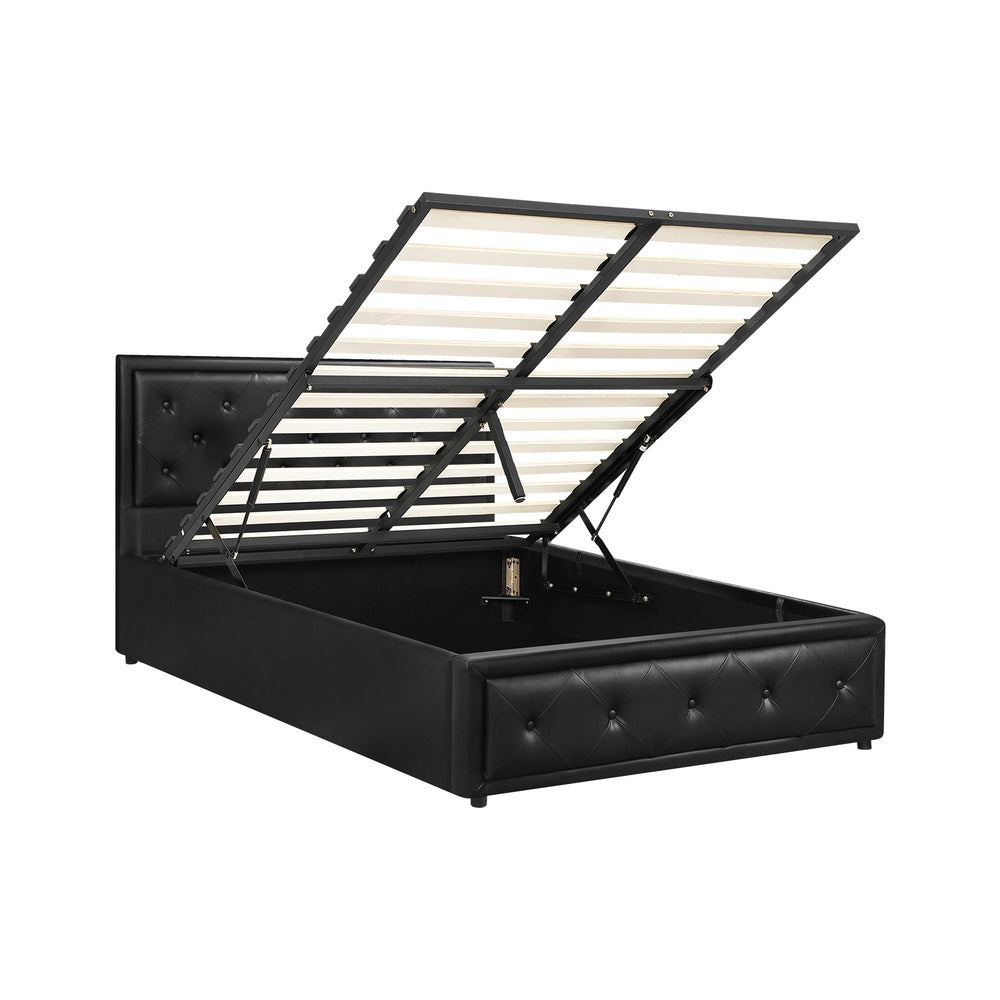 BF-B-ENZO-KS-BK-ABC Oikiture King Single Bed Frame with Storage Space Gas Lift Black