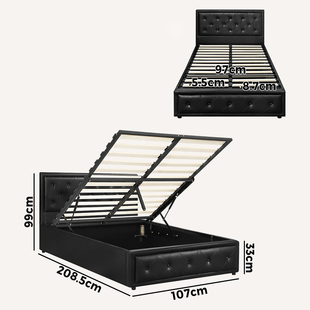 BF-B-ENZO-KS-BK-ABC Oikiture King Single Bed Frame with Storage Space Gas Lift Black