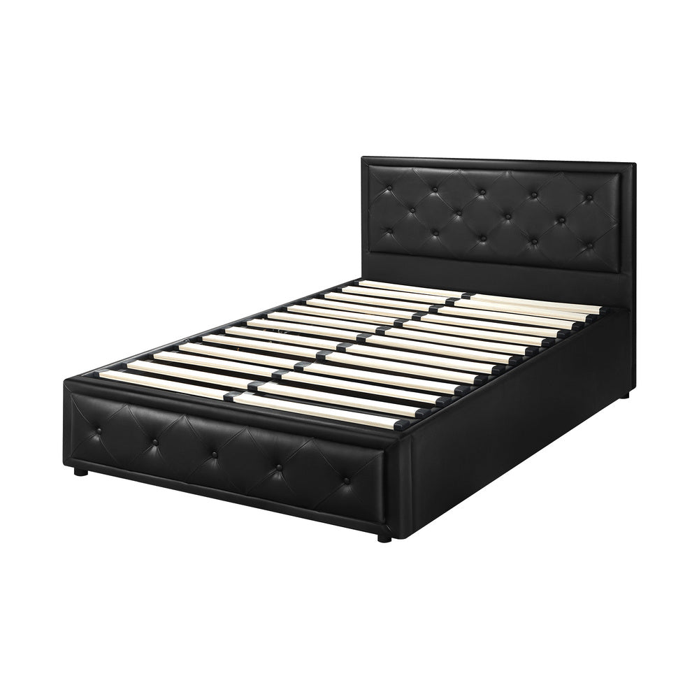 BF-B-ENZO-KS-BK-ABC Oikiture King Single Bed Frame with Storage Space Gas Lift Black