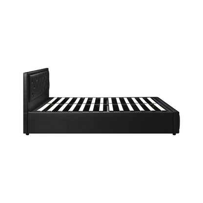 BF-B-ENZO-KS-BK-ABC Oikiture King Single Bed Frame with Storage Space Gas Lift Black