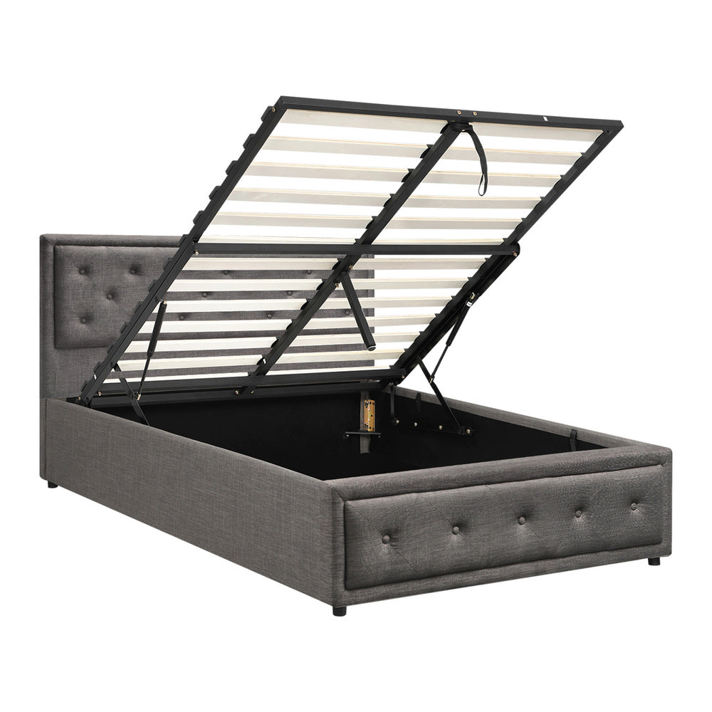 BF-B-ENZO-KS-GY-ABC Bed Frame King Single Size Gas Lift Base With Storage Grey Fabric