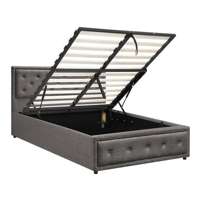 BF-B-ENZO-KS-GY-ABC Bed Frame King Single Size Gas Lift Base With Storage Grey Fabric