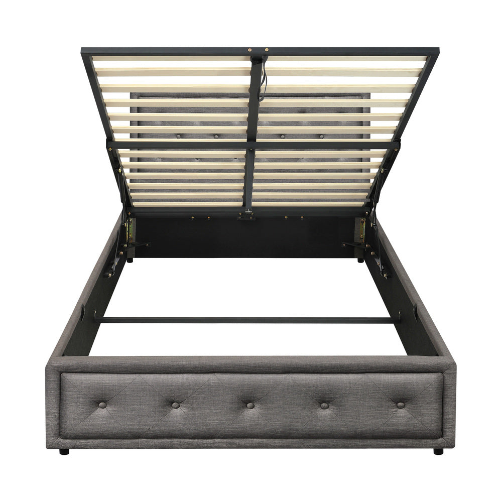 BF-B-ENZO-KS-GY-ABC Bed Frame King Single Size Gas Lift Base With Storage Grey Fabric