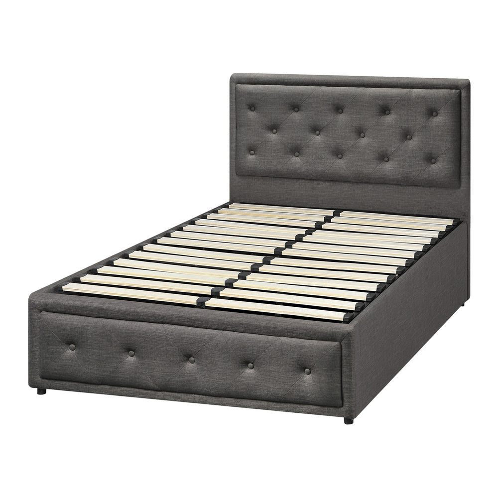 BF-B-ENZO-KS-GY-ABC Bed Frame King Single Size Gas Lift Base With Storage Grey Fabric