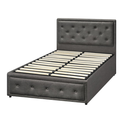 BF-B-ENZO-KS-GY-ABC Bed Frame King Single Size Gas Lift Base With Storage Grey Fabric