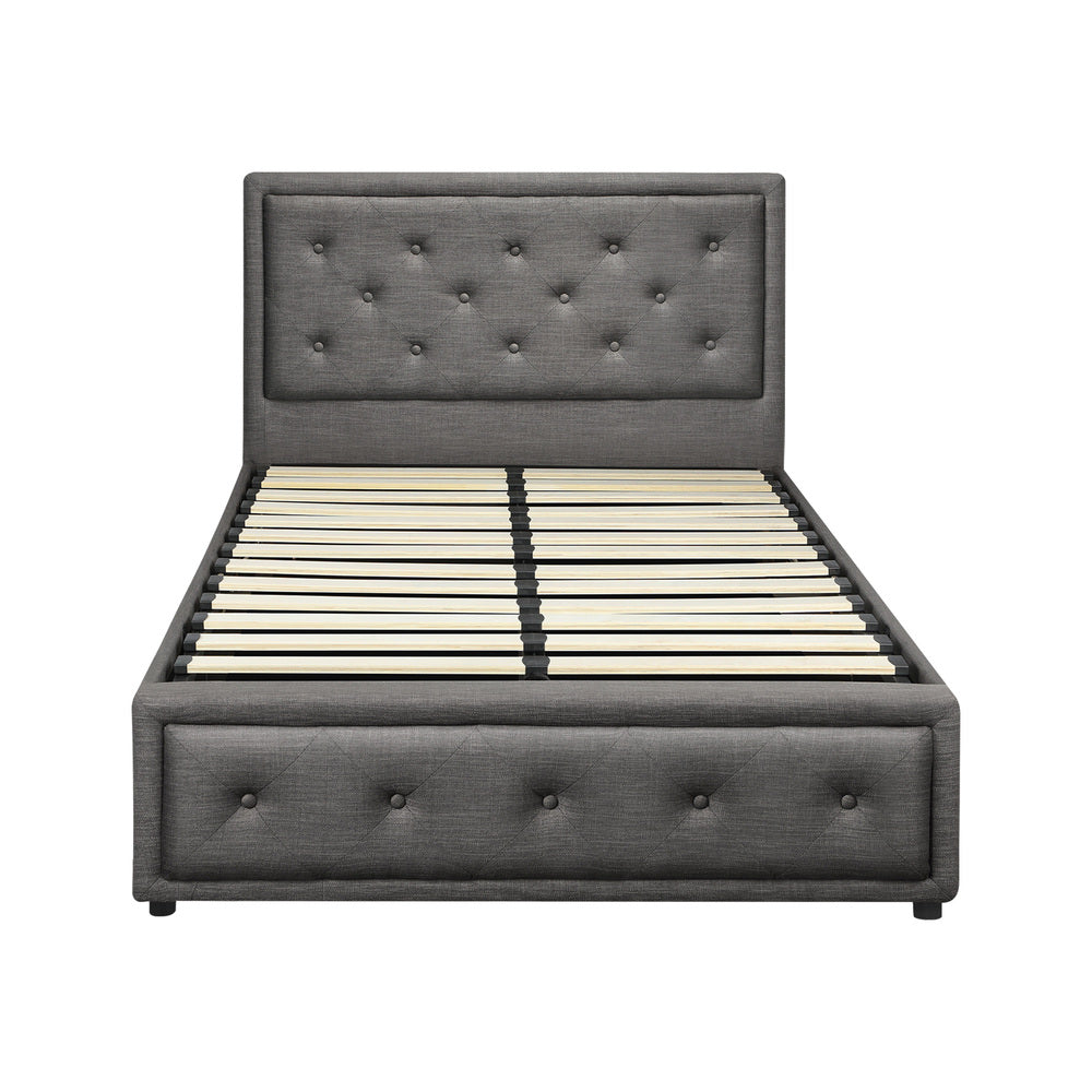 BF-B-ENZO-KS-GY-ABC Bed Frame King Single Size Gas Lift Base With Storage Grey Fabric