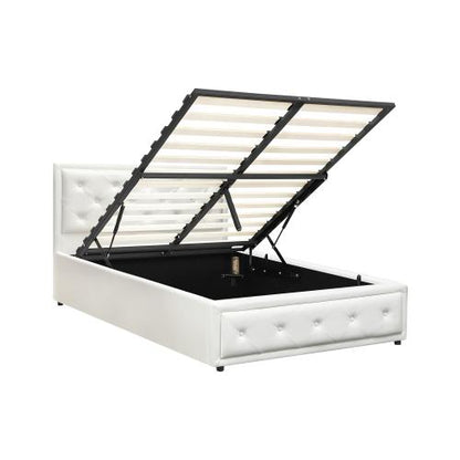 BF-B-ENZO-KS-WH-ABC Oikiture King Single Bed Frame with Storage Space Gas Lift White