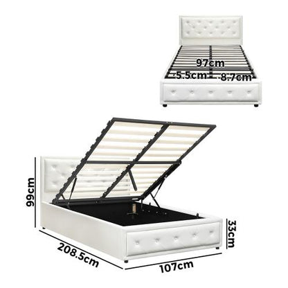 BF-B-ENZO-KS-WH-ABC Oikiture King Single Bed Frame with Storage Space Gas Lift White