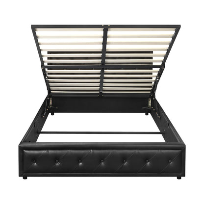 BF-B-ENZO-Q-BK-ABC Oikiture Queen Bed Frame with Storage Space Gas Lift Black