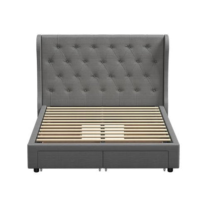 BF-B-HEMI-D-GY-ABCD Oikiture Bed Frame Double Size Base With Storage Drawers