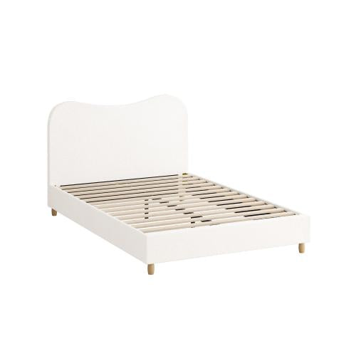 BF-B-KLAO-D-SP-WH-AB Oikiture Bed Frame Double Size White Boucle Cloud Shape