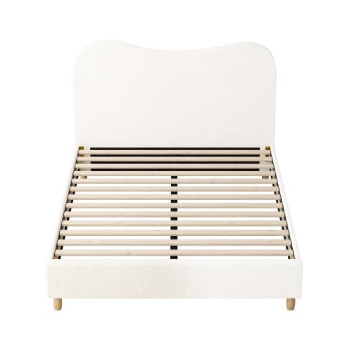 BF-B-KLAO-D-SP-WH-AB Oikiture Bed Frame Double Size White Boucle Cloud Shape